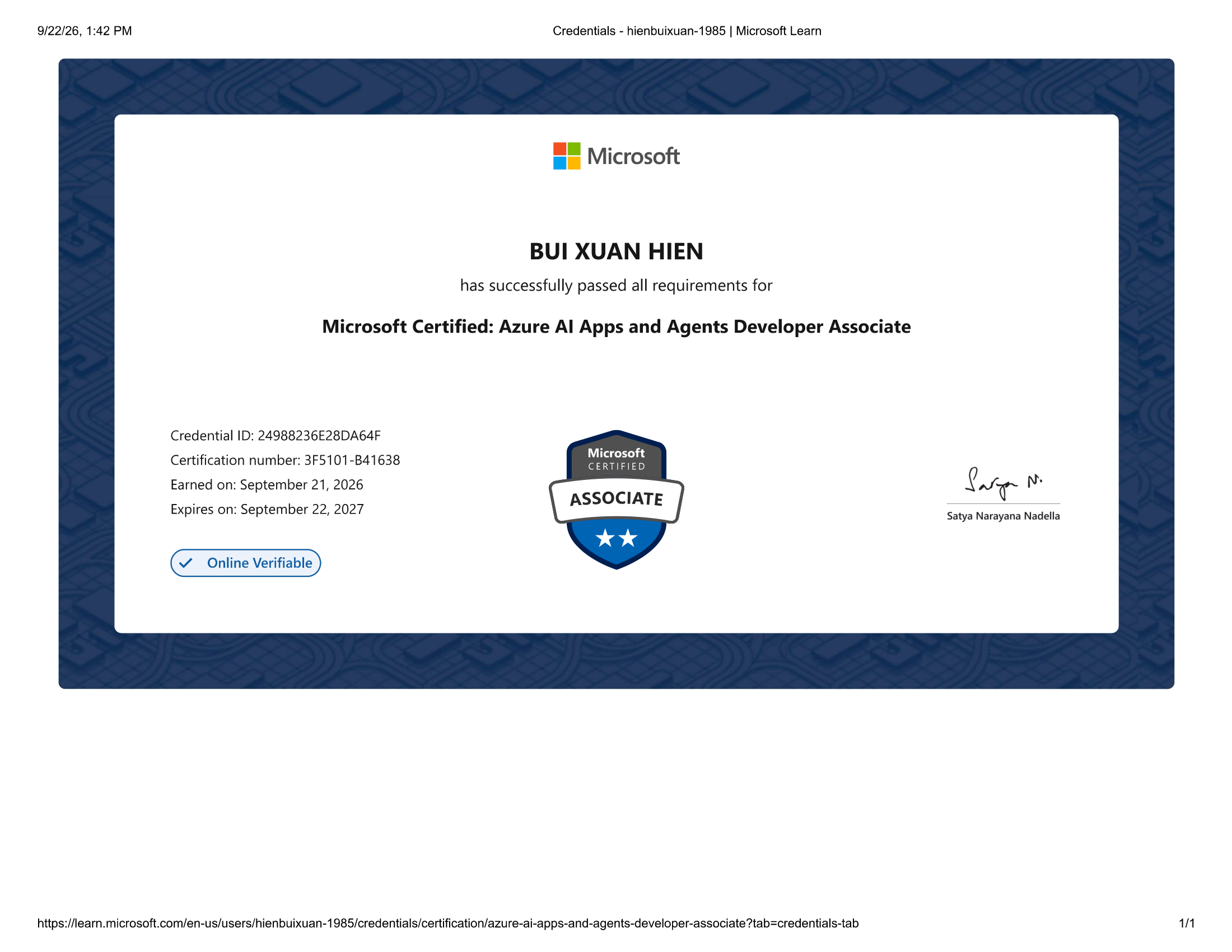 Microsoft Certified: Azure AI Apps and Agents Developer Associate credential