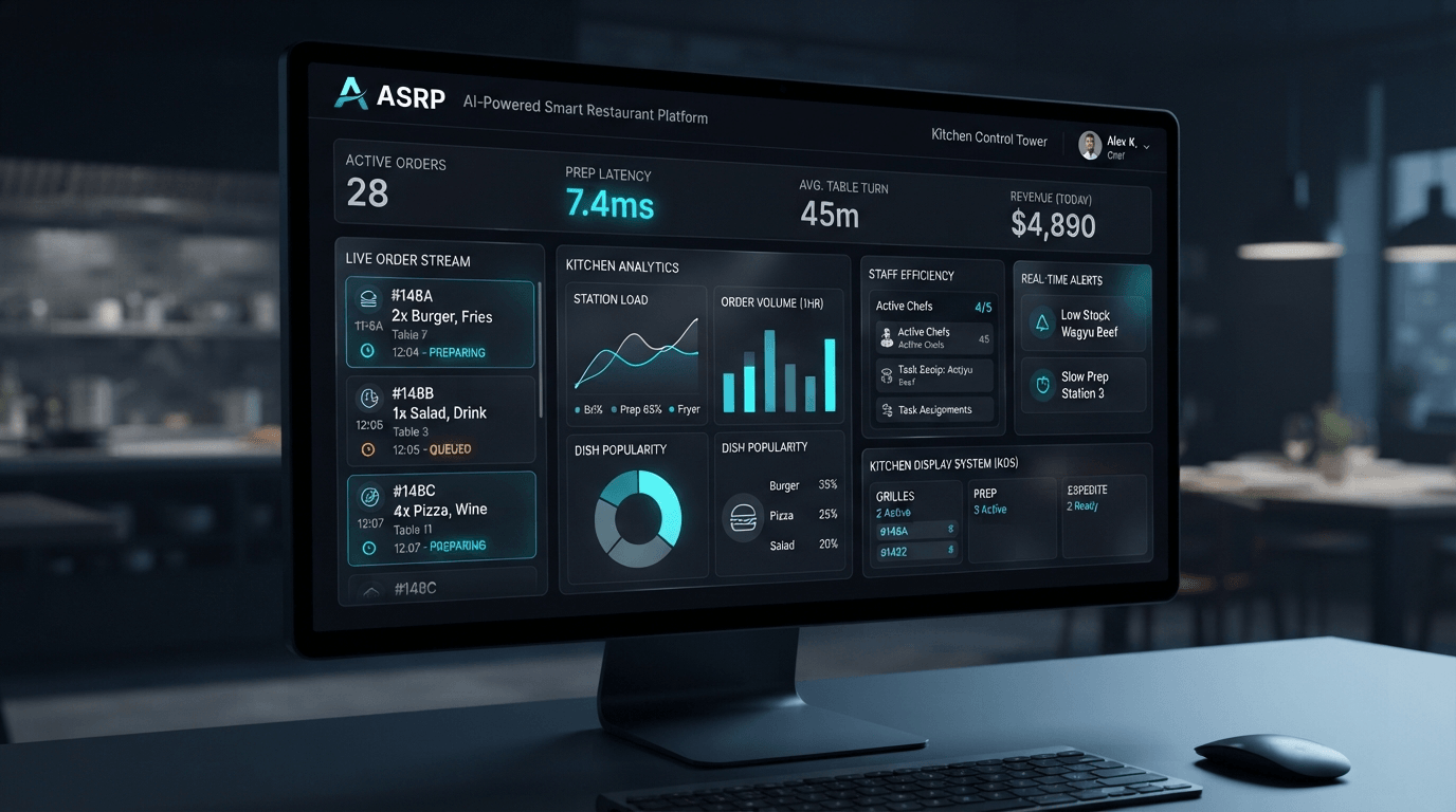 ASRP AI-Powered Smart Restaurant Platform dashboard mockup